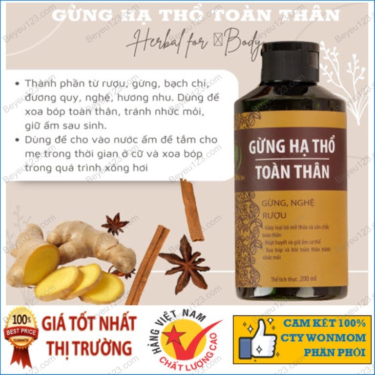 Gừng hạ thổ toàn thân thảo dược 200ml Wonmom  - giảm mỡ thừa , sáng da (Việt Nam)