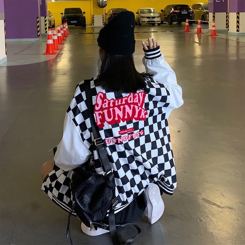 Áo Jacket Bóng Chày Caro Hai Màu Đen/Xanh Cực Hot🔅✨Bảng size và ảnh thật up ở cuối❤️‍🔥