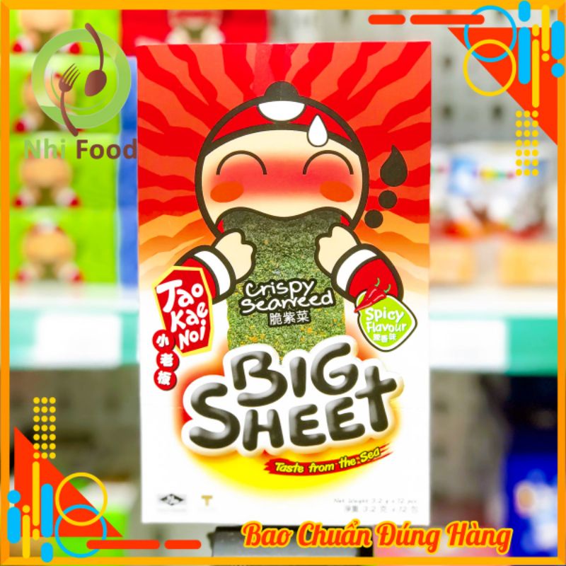 Rong Biển Miếng Ăn Liền TaoKeaNoi Big Sheet, Hộp 12 Gói, Gồm 3 Vị