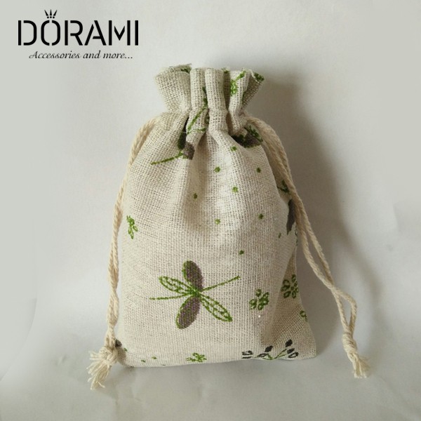 Túi vải bố linen mềm có dây rút hạo tiết hoa cỏ mùa xuân kích thước 10x14cm - doramimi