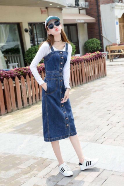 Đầm jean suông yếm cài nút - DTH | BigBuy360 - bigbuy360.vn