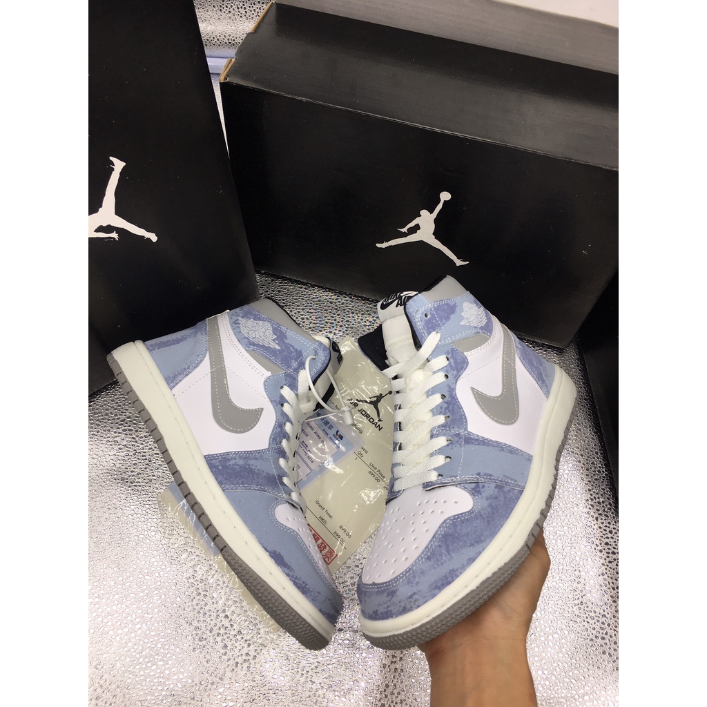 Giày thể thao J 1 cao cổ hyper royal, loang galaxy, milan , Giày J xanh mới cổ cao siêu hot 2021 nam nữ đủ size