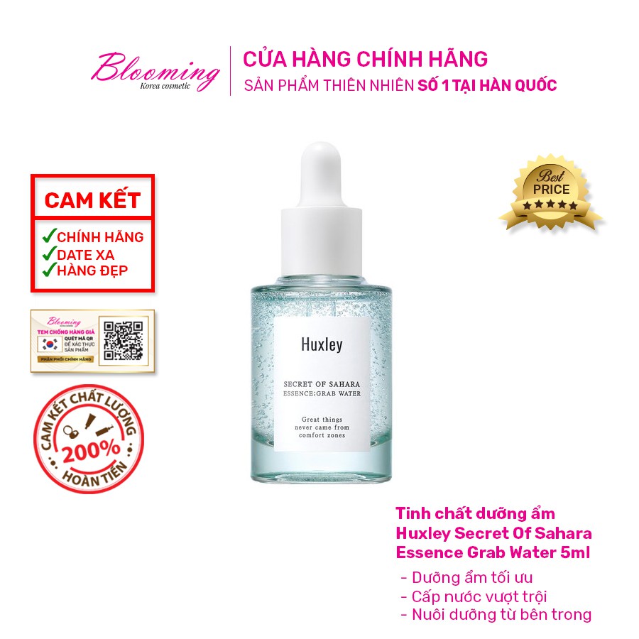 [Mã FMCGM100 - 10% đơn 500K] Tinh chất dưỡng ẩm Huxley Secret Of Sahara Essence Grab Water 30ml