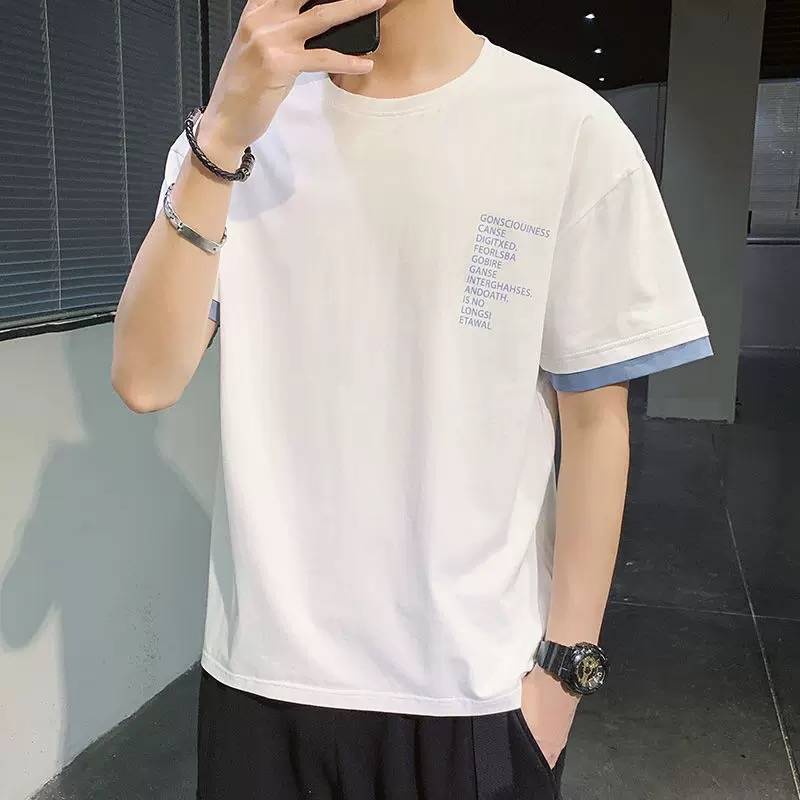 Áo thun nam ngắn tay thuần cotton phiên bản Hàn Quốc
