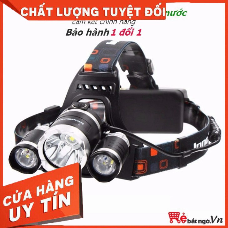 Đèn pin đội đầu, trán sạc 3 bóng Led T6 cree siêu sáng chống nước đen