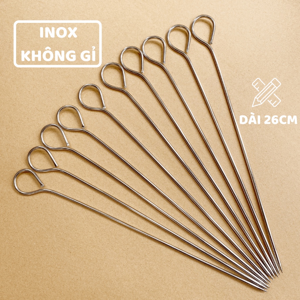 Freeship ♥️ Xiên nướng thịt inox cây dài 26cm SET 10 xiên