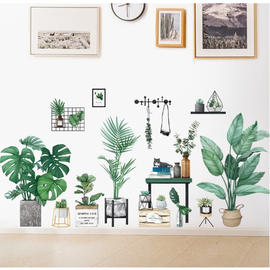 {sieure} Decal dán tường chậu cây xanh decal Hàn Quốc