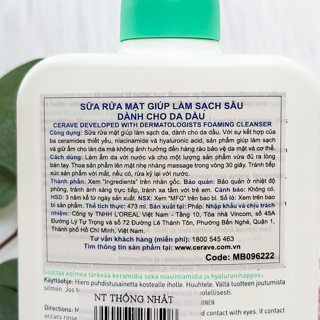 Sữa rửa mặt làm sạch sâu loại bỏ dầu CeraVe Foaming Cleanser 473 ml