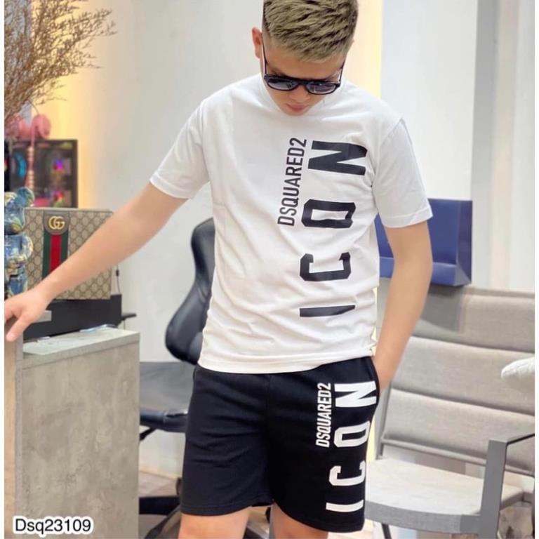 [Sẵn Hàng] Bộ Nam DSQ Chất Cotton Chữ In Dọc - Bộ quần áo DSQ Mùa Hè