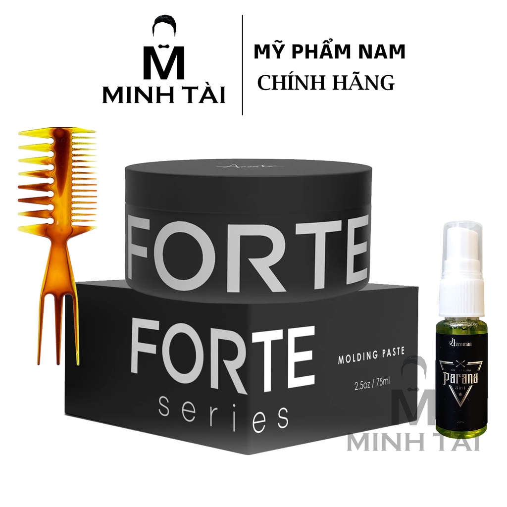 Sáp Vuốt Tóc Nam FORTE SERIES Molding Paste + Xịt Tạo Phồng AZENMAN Parana 3 In 1 - 20ml + Lược Chải Tóc Texture