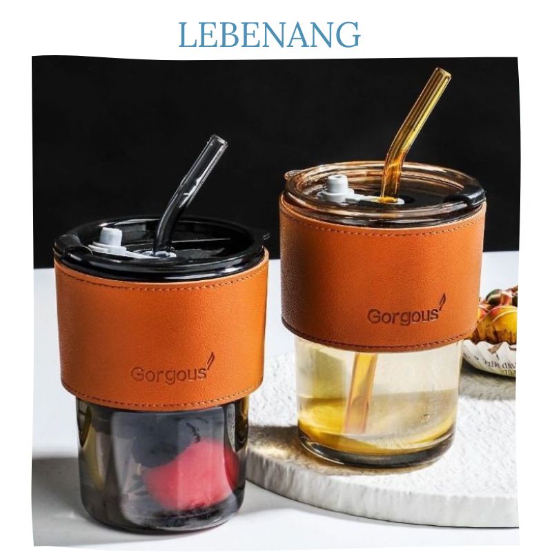 Cốc nước thủy tinh bọc da sang chảnh chống bỏng chống rò rỉ cách nhiệt tốt 450ml LEBENANG