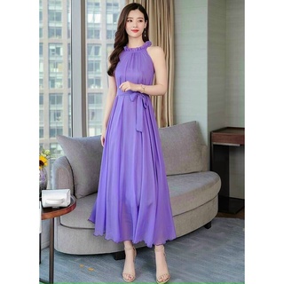 Đầm maxi dáng dài cột nơ eo hàng đẹp hai lớp
