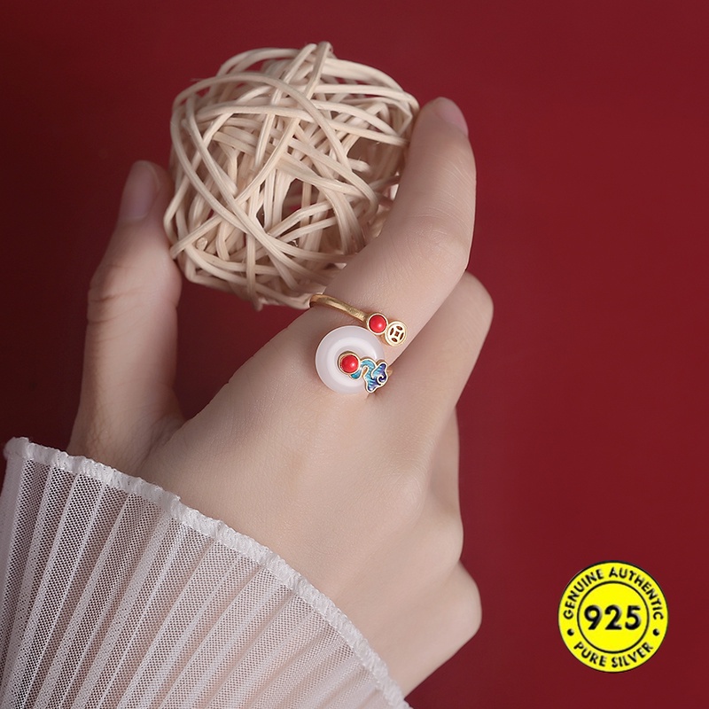 Nhẫn bạc 925 đính ngọc bích thời trang cho nữ