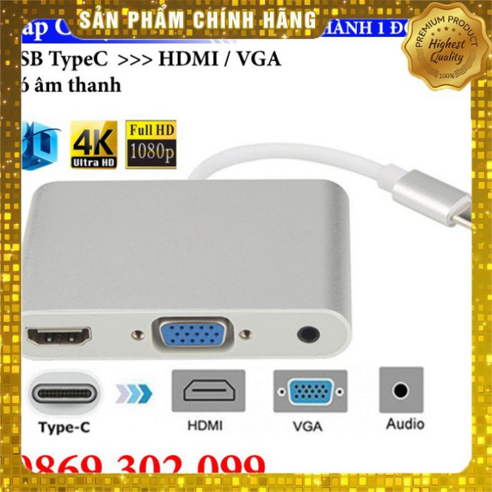 (Xả KHO)Hub USB Type C ra HDMI 4K & VGA có âm thanh cho Macbook - USB Type C to VGA HDMI 4K UHD with Audio 3.5mm Gía Sỉ=