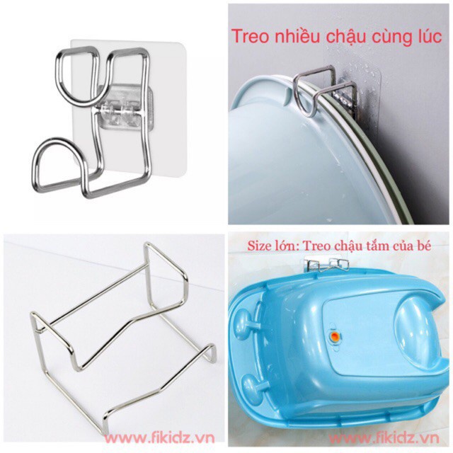 Móc Inox Treo Thau, Chậu Đa Năng Siêu Chắc, Móc Dán Tường Treo Đồ Dùng Gia Đình Nhà Tắm Nhà Bếp