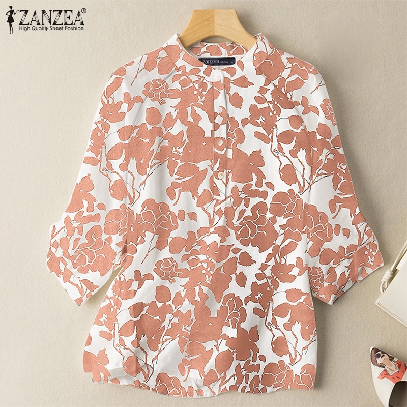 Áo sơ mi Zanzea cổ đứng tay 3/4 in họa tiết thời trang cho nữ