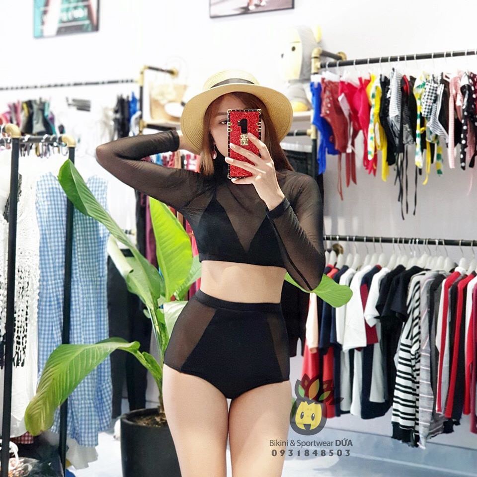Bikini bộ bơi tay dài phối lưới thời thượng (Đen và trắng) EVA TDL | BigBuy360 - bigbuy360.vn