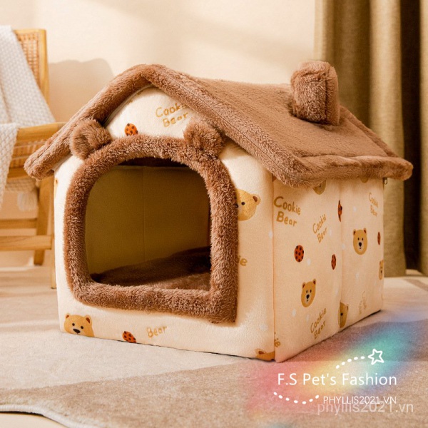 ♡ F.S ♡Giường Mèo Ổ Mèo Mẫu Mới/Cũi Chó Hoạt Hình Nửa Kín/Nhà Chó Chuồng Thú Cưng Phổ Thông Bốn Mùa