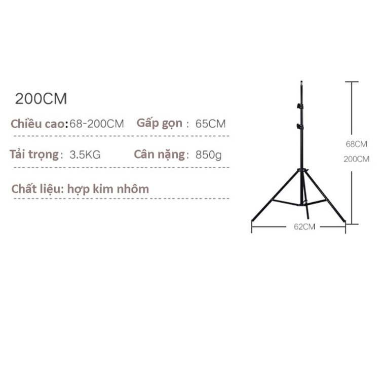 Bộ đèn chụp ảnh sản phẩm studio, quay phim, livestream chuyên nghiệp, Chân đèn cao 2m kèm Softbox 50x70cm