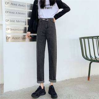 Kii Wii Quần jean lưng cao ống suông cỡ lớn cho nữ