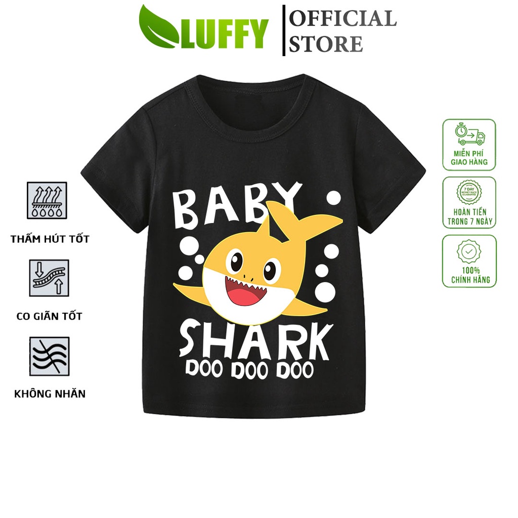 Áo thun bé trai Luffy Store cộc tay in hình Baby Shark Vàng chất cotton thoáng khí Quần áo trẻ em từ 8-35kg ALUF05