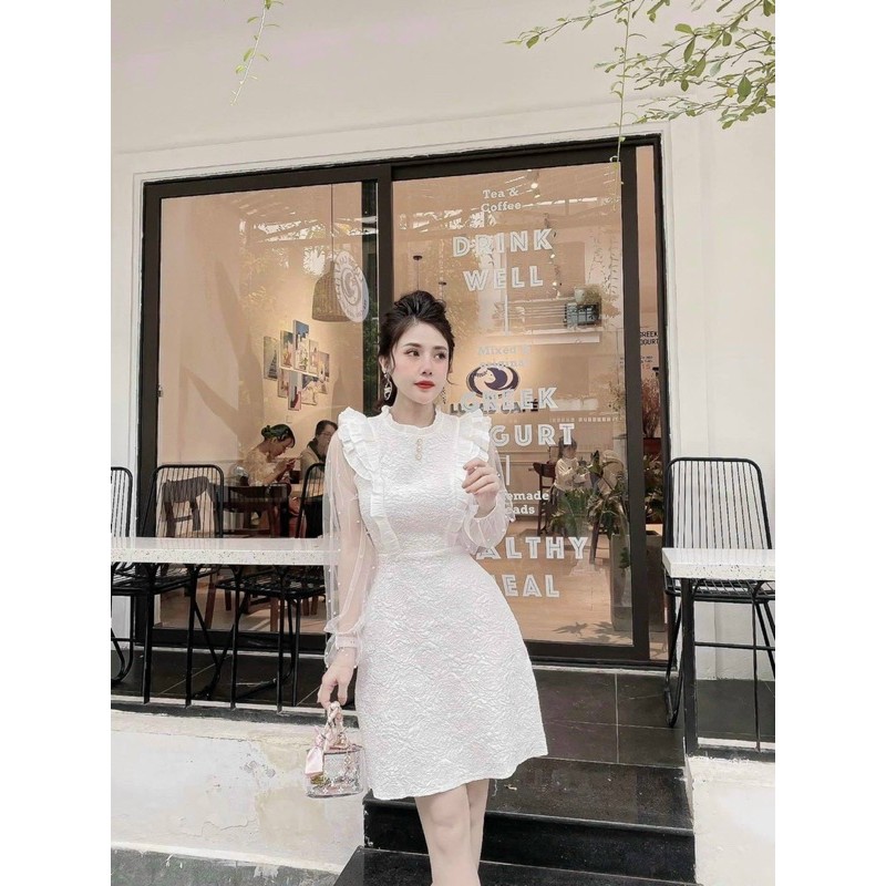 Đầm tiểu thư tay lưới ( hàng thiết kế cao cấp)