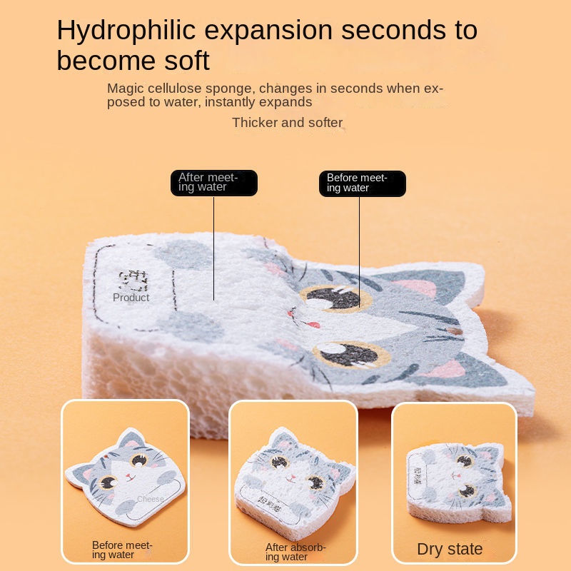 Miếng Xốp Rửa Chén Bằng Cotton Bột Gỗ Không Thấm Dầu Thiết Kế Hoạt Hình Dễ Thương