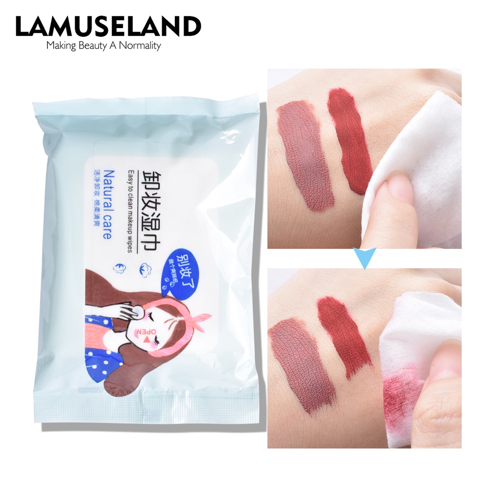 Gói 25 khăn giấy tẩy trang LAMUSELAND làm sạch sâu dưỡng ẩm cấp nước sử dụng một lần chuyên dụng