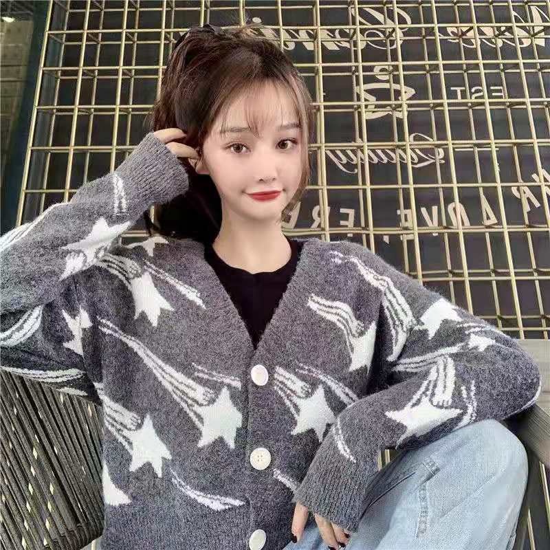 【ZHELIHANGFEI】Áo Cardigan Dệt Kim Tay Dài Cổ Chữ V Dáng Rộng Phong Cách Preppy Dễ Phối Đồ