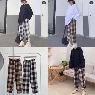 Quần Caro Ống Rộng 2 màu Nâu Đen