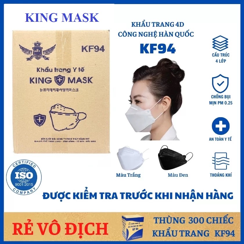 THÙNG 300 CHIẾC KHẨU TRANG CÁ KHÁNG KHUẨN 4 LỚP 4D KF94 TP MASK / QUỲNH AN MASK/ KING MASK