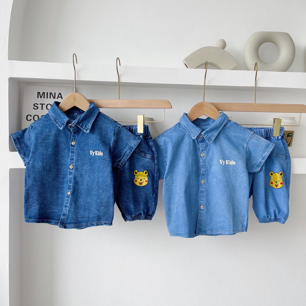 Quần áo bé trai, bộ bò cho bé sét bò in hinh gấu cho bé từ VYVY kids