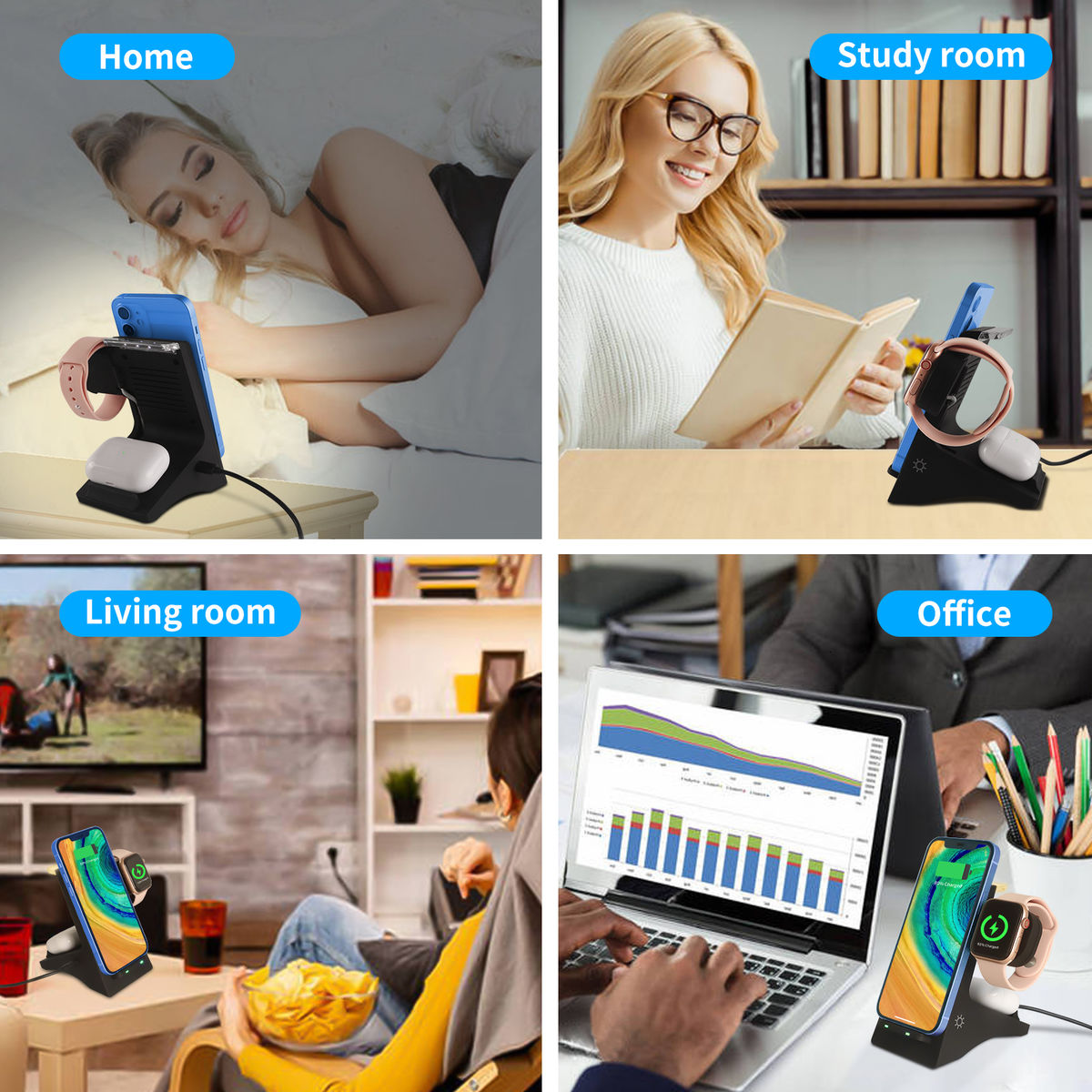 Bộ Sạc Không Dây 4 Trong 1 Cho Điện Thoại Apple Android, Apple Watch Bộ Sạc Không Dây Apple Airpods