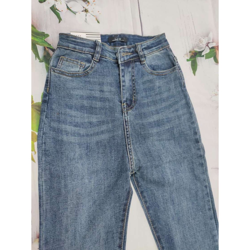Quần jeans ôm cạp cao 1 cúc dài 95cm - quần bò lưng cao co giãn