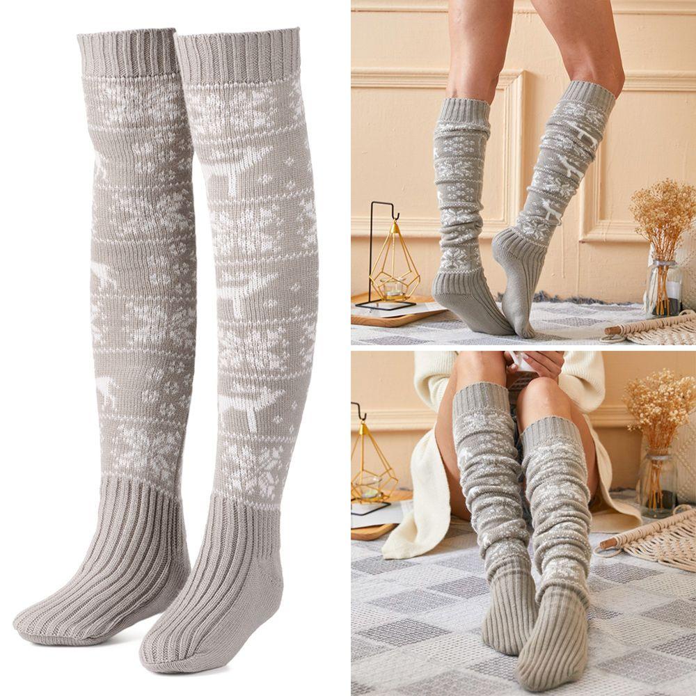 DIACHAVN Tất Dệt Kim Dày Dài Qua Gối Phong Cách Giáng Sinh Đáng Yêu