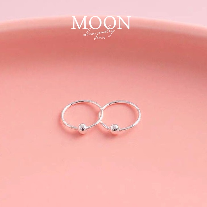 Khuyên tai bạc Moonsilver, bông tai tròn mix 1 bi cố định basic