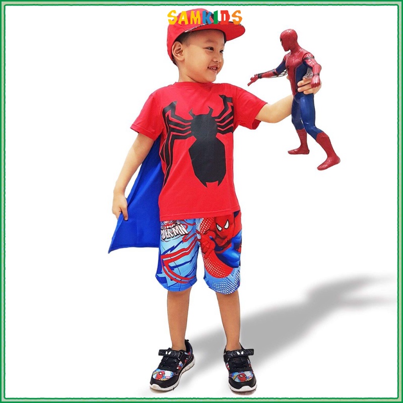 Bộ Đồ Người Nhện hãng SAMKIDS Cotton In 3D Sắc Nét Tặng Kèm áo Choàng (không mũ)
