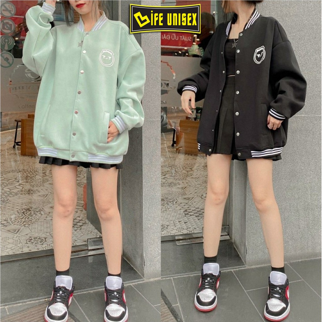 Áo Khoác Bomber Nỉ BOMBER TÓC XOĂN Nam Nữ Ulzzang Unisex Có Nút, Áo Khoác Nỉ Form Rộng LIFE UNISEX