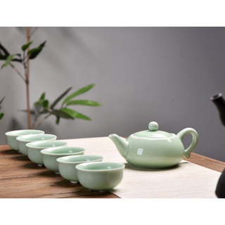 Bộ Ấm Trà 6 Chén Men Ngọc Bích Hình Cá 3D