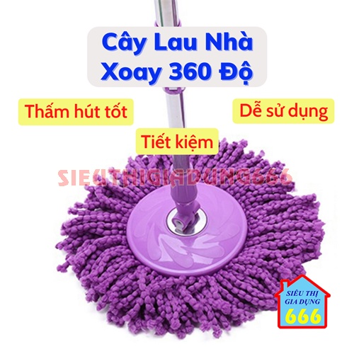 [SALE] Cây lau nhà  Chổi lau nhà 360 độ thông minh cao cấp cán inox bền đẹp kèm bông lau vệ sinh nhà cửa tiện dụng