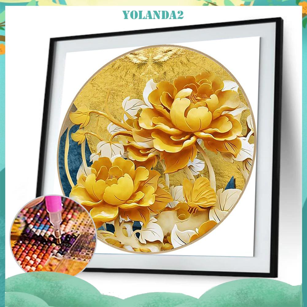 Tranh đính hạt đá tròn 5D tự làm hình hoa mẫu đơn