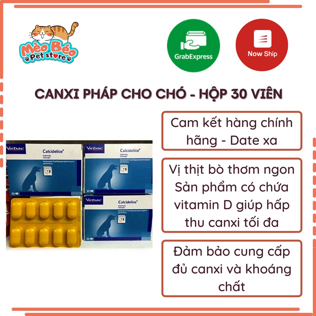 Canxi pháp cho chó mèo VIRBAC CALCI DELICE vị thịt bò - hộp 30 viên