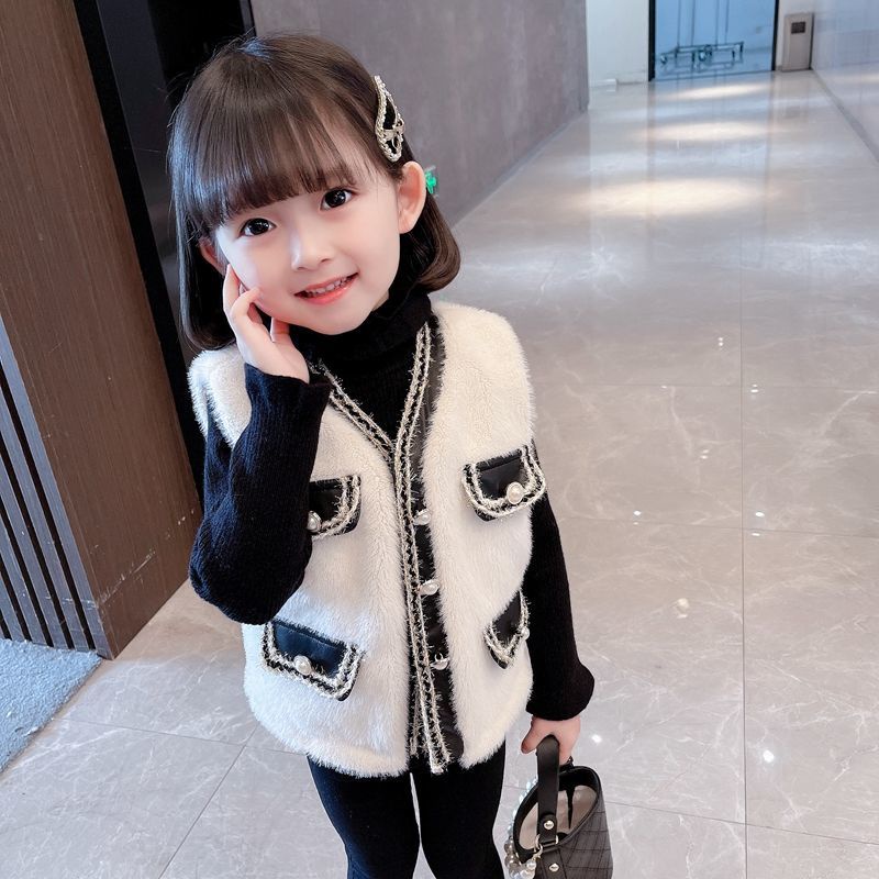 Áo khoác lông không tay phong cách phương Tây Hàn Quốc cho bé gái