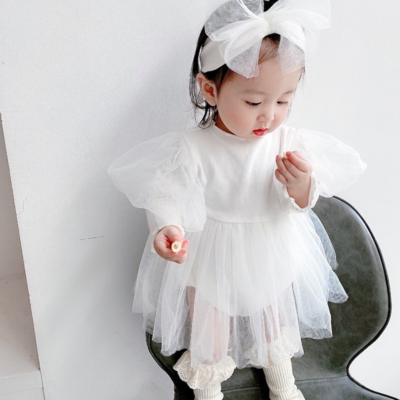 Váy Body Suit trắng công chúa  mặc đầy tháng, thôi nôi siêu xinh
