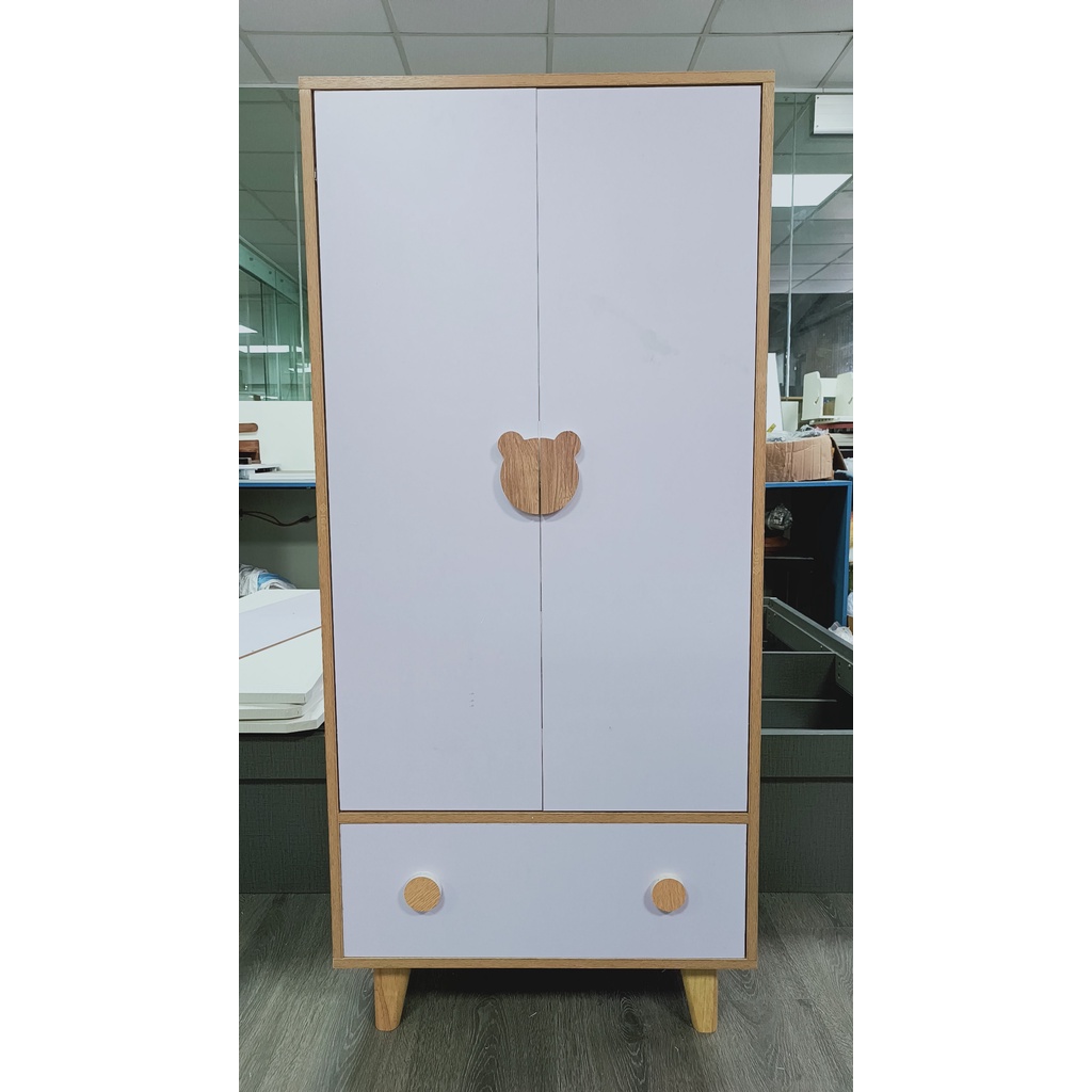 Tủ quần áo gỗ em dễ thương chắc chắn 2 cánh kết hợp treo và ngăn tiện lợi, tủ quần áo iga shelf - GP123