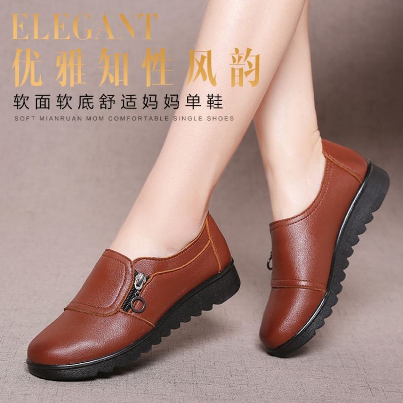 Chứng khoán đi.💝 Giày Da Nữ Thoải Mái🧧Giày Thể Thao Da Đế Mềm Nhẹ Thoáng Khí Thời Trang Cho Phụ Nữ Trung Niên