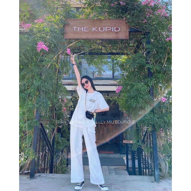 Sét áo 3 dòng chữ + quần rộng trắng TTB876