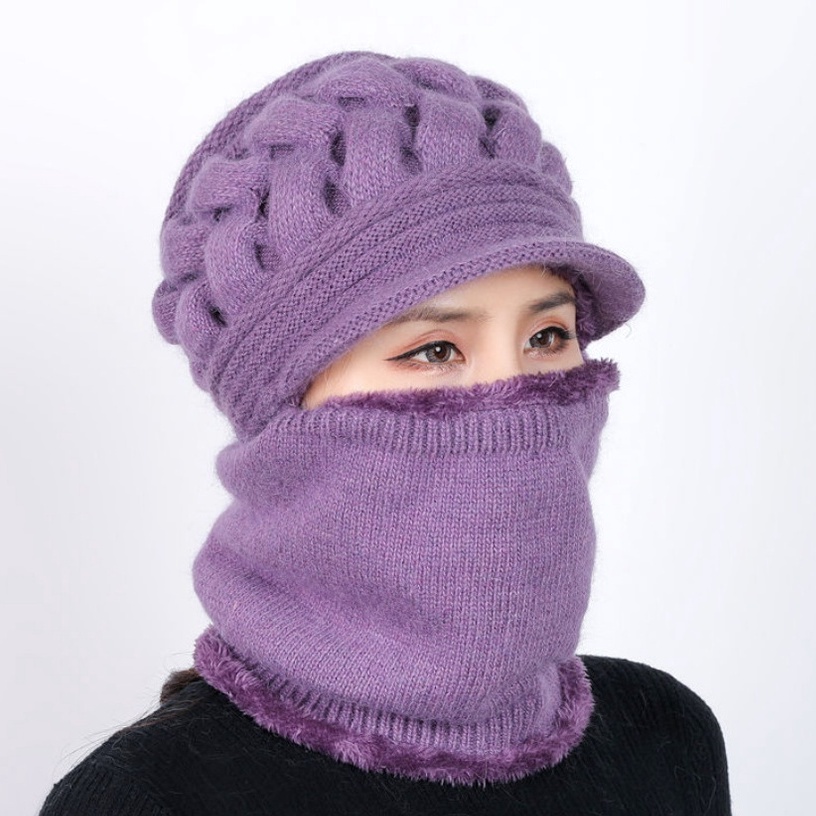 Mũ len nam nữ kèm khăn quàng cổ YONA nón len lưỡi trai trùm đầu mùa đông thời trang unisex trẻ trung năng động