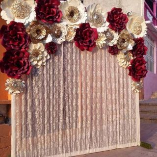 Set giấy mỹ thuật làm hoa backdrop hoa hồng Đo-Trắng( chưa cắt dán)