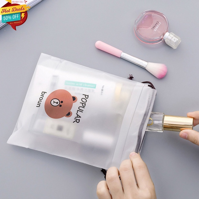 Túi Dây Rút Họa Tiết Gấu Nâu Hoạt Hình Đựng Mỹ Phẩm Trang Sức Du Lịch